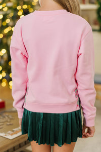 Girls: With The Cutest Pink & Green Patchwork Sweatshirt