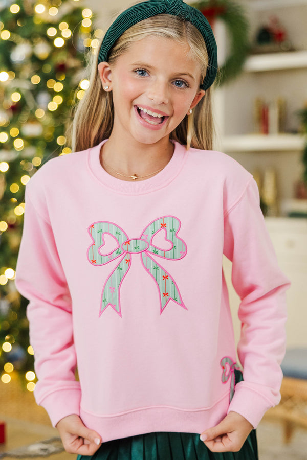 Girls: With The Cutest Pink & Green Patchwork Sweatshirt