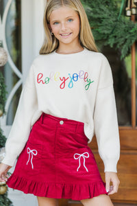 Girls: Holly Jolly Cream White Sweater