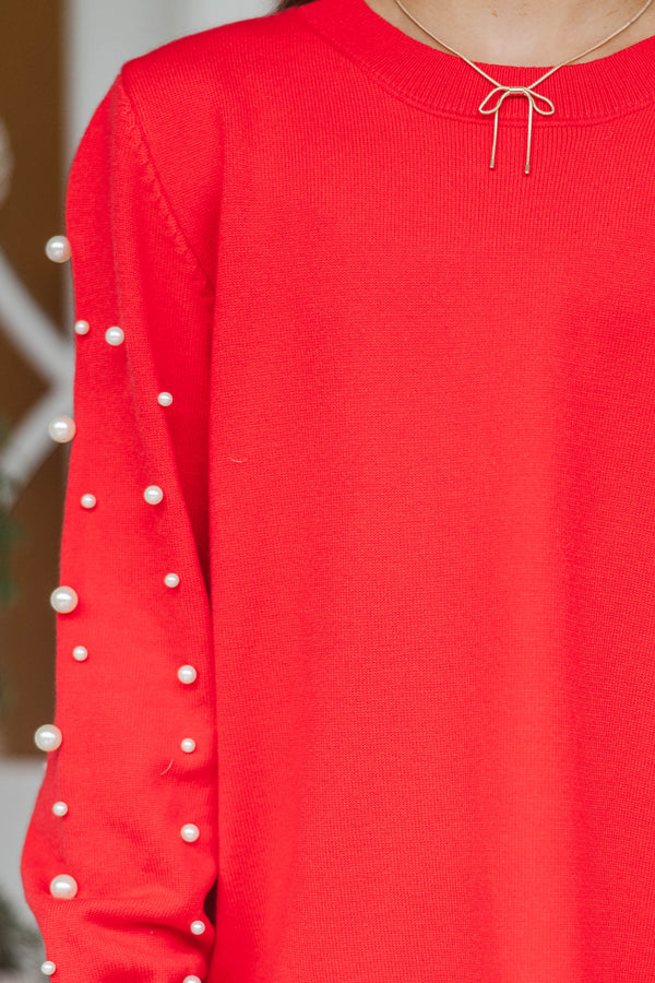 Girls: All The Love Red Embellished Sweater Dress