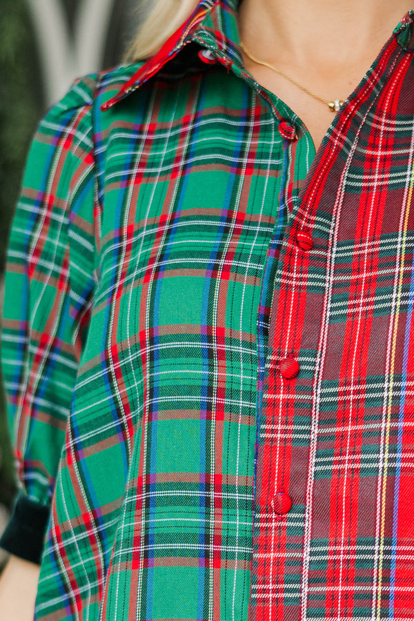 Holiday House Red & Green Plaid Blouse