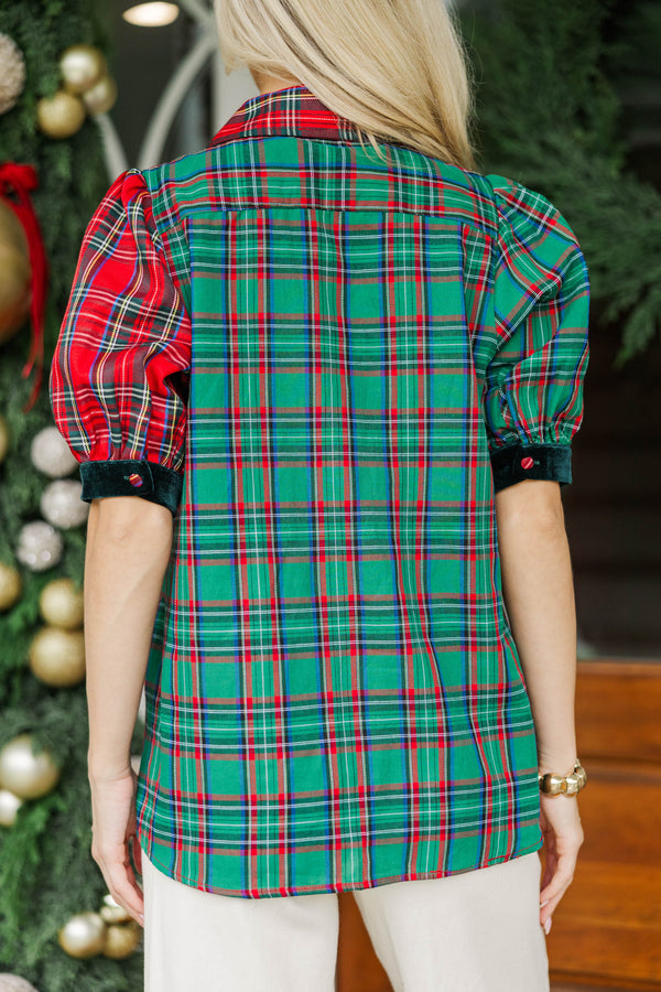 Holiday House Red & Green Plaid Blouse