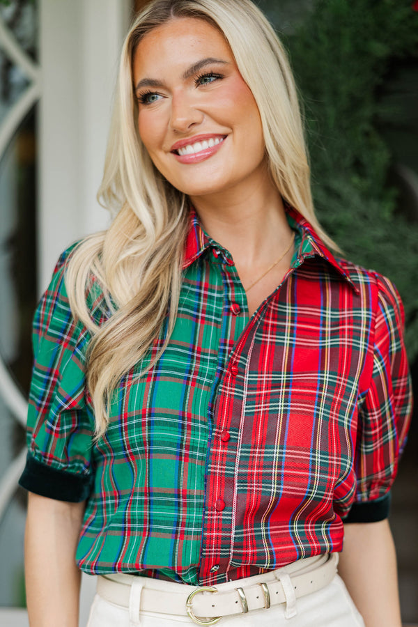 Holiday House Red & Green Plaid Blouse