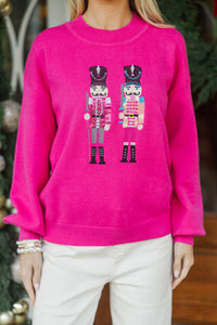 Nutcracker Fun Fuchsia Embroidered Sweater