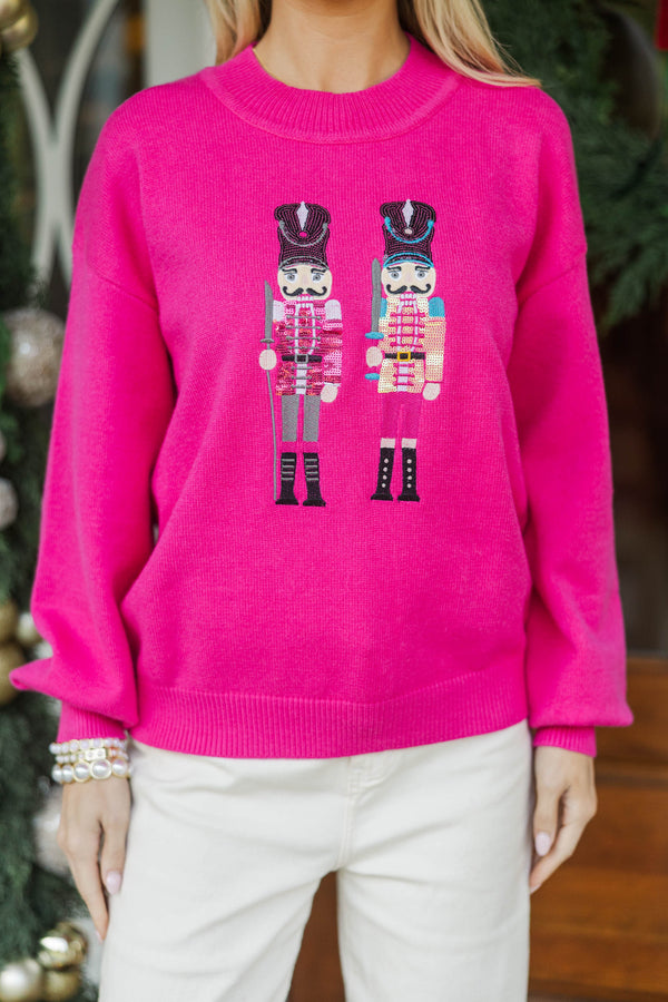 Nutcracker Fun Fuchsia Embroidered Sweater
