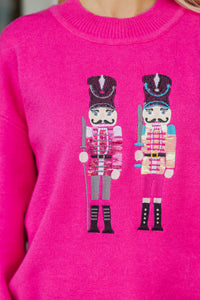 Nutcracker Fun Fuchsia Embroidered Sweater
