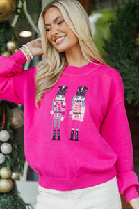 Nutcracker Fun Fuchsia Embroidered Sweater