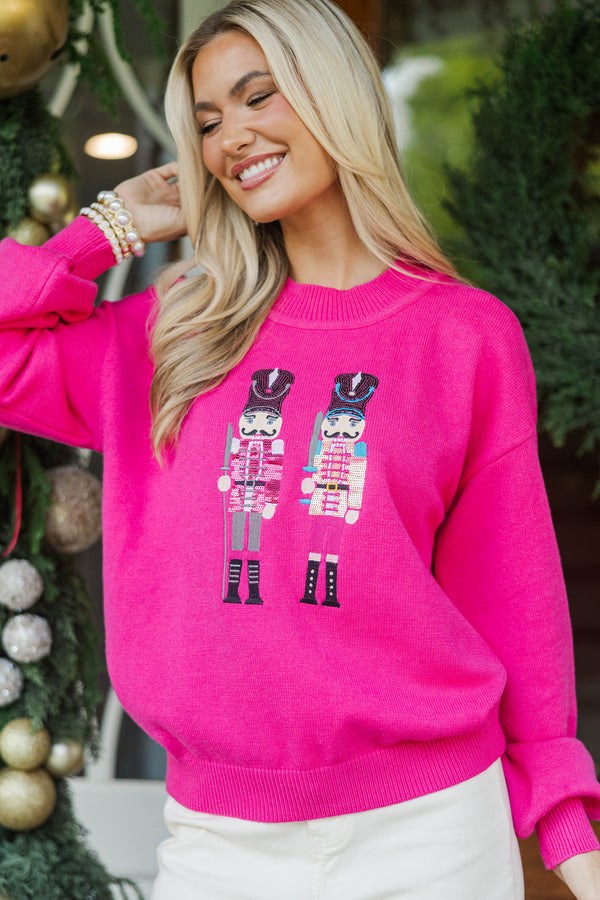 Nutcracker Fun Fuchsia Embroidered Sweater