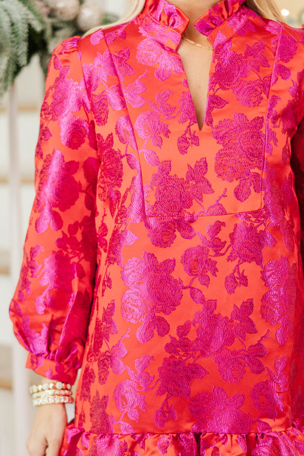 Always On My Mind Fuchsia Brocade Midi Dress