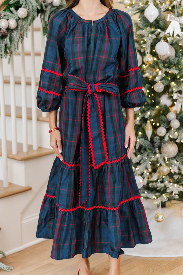 All Good Things Navy Plaid Midi Dress