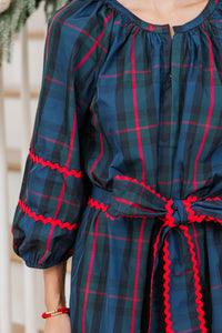 All Good Things Navy Plaid Midi Dress
