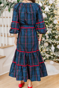 All Good Things Navy Plaid Midi Dress