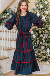 All Good Things Navy Plaid Midi Dress