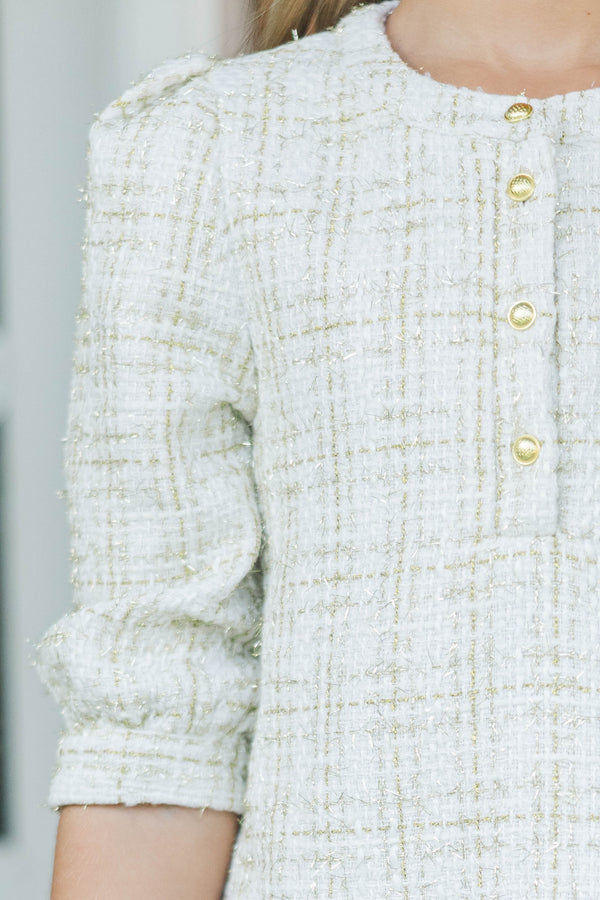 Girls: Fine Form Cream Tweed Dress