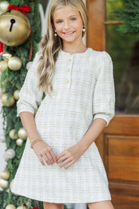 Girls: Fine Form Cream Tweed Dress