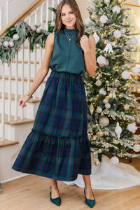All In A Dream Navy Plaid Midi Skirt