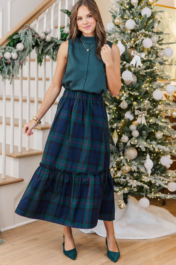 All In A Dream Navy Plaid Midi Skirt