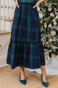 All In A Dream Navy Plaid Midi Skirt