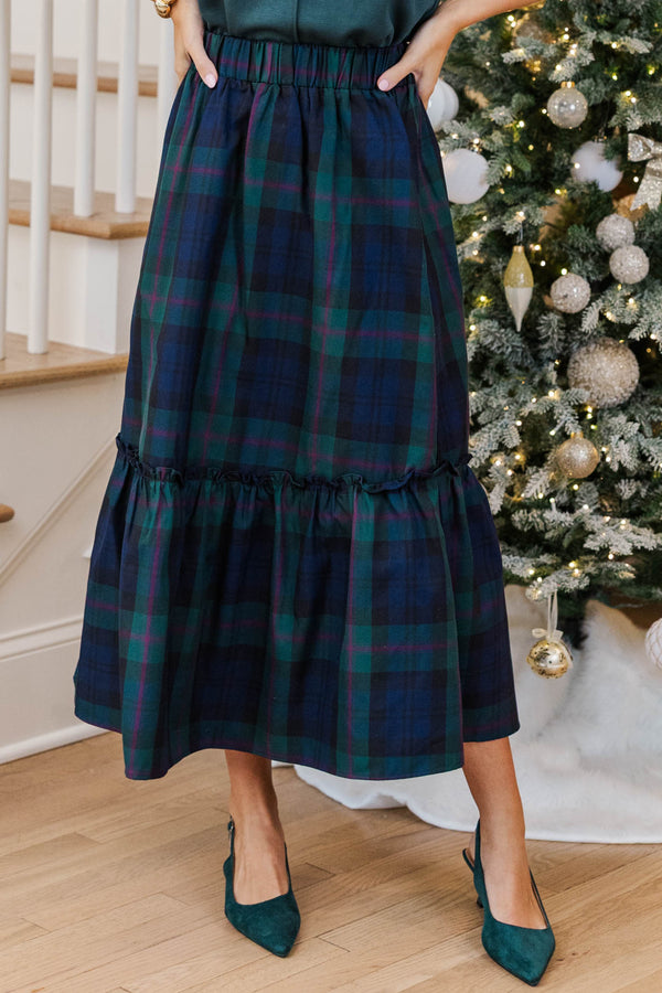 All In A Dream Navy Plaid Midi Skirt