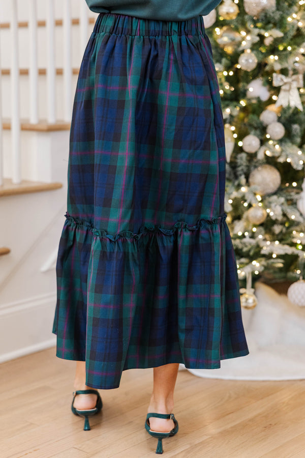 All In A Dream Navy Plaid Midi Skirt