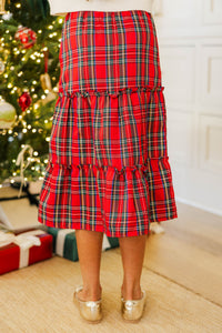 Girls: All In A Dream Red Tartan Plaid Midi Skirt