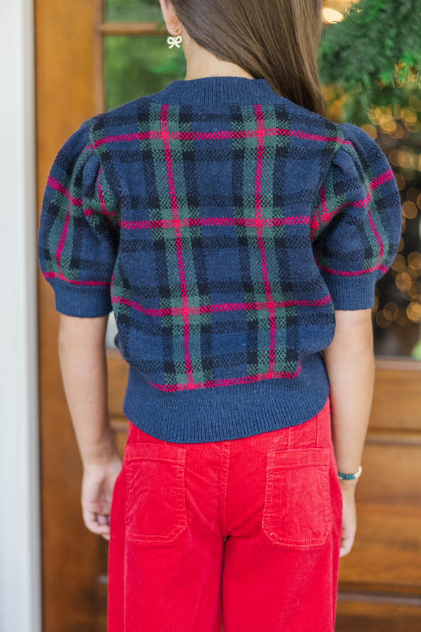 Girls: In Season Navy Plaid Sweater