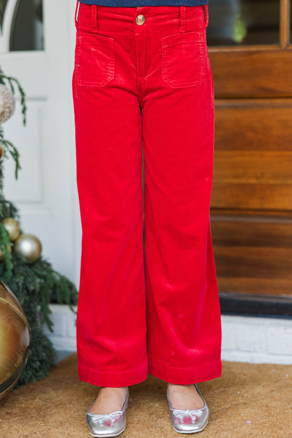 Girls: Big Dreams Red Corduroy Wide Leg Jeans