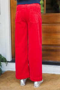 Girls: Big Dreams Red Corduroy Wide Leg Jeans