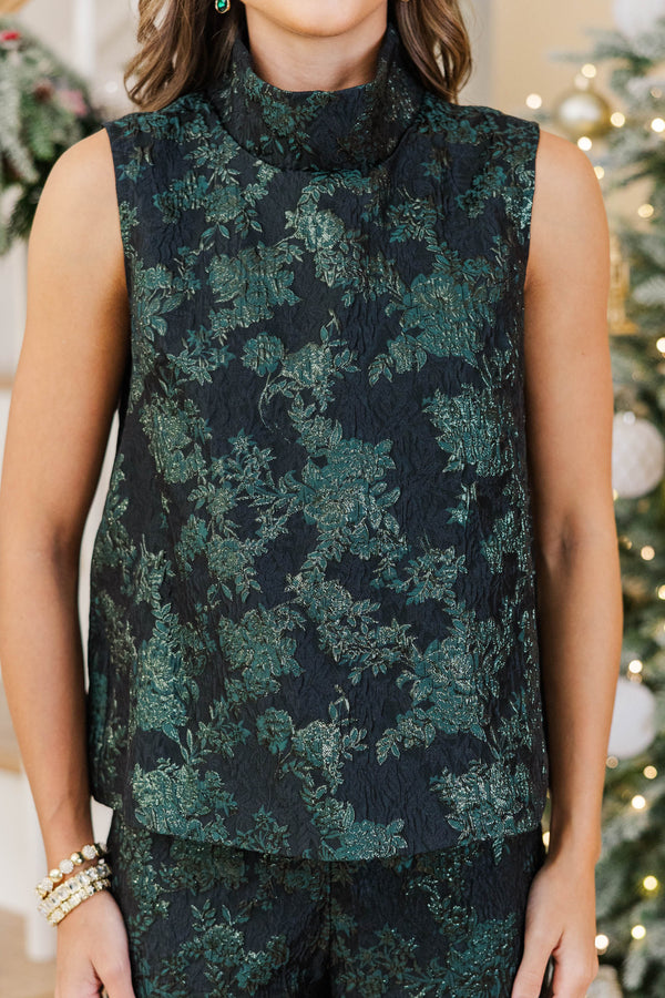 In Fine Taste Emerald Brocade Sleeveless Blouse