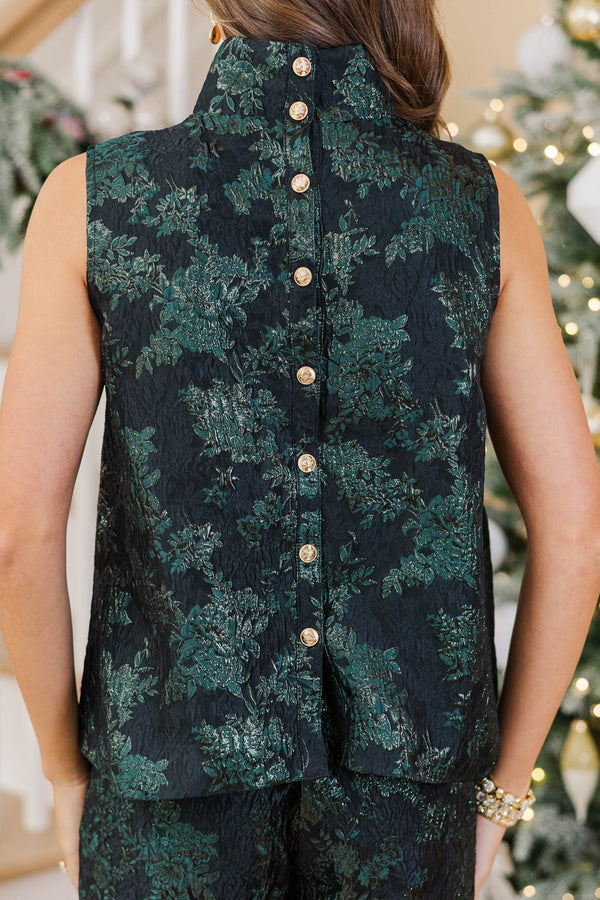 In Fine Taste Emerald Brocade Sleeveless Blouse