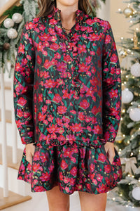 Looking For You Red Brocade Babydoll Dress
