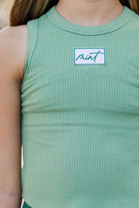 Girls: Darling By Design Olive Ribbed Patch Tank