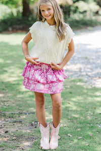 Girls: Get It Going Cream White Cable Knit Sweater Top