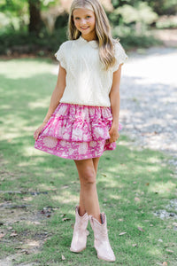 Girls: The Kayce Fuchsia Chintz Skort