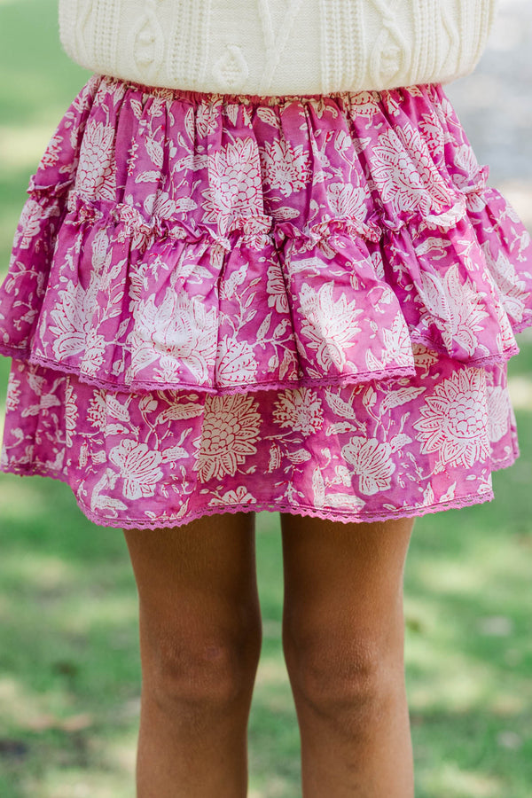 Girls: The Kayce Fuchsia Chintz Skort