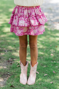 Girls: The Kayce Fuchsia Chintz Skort