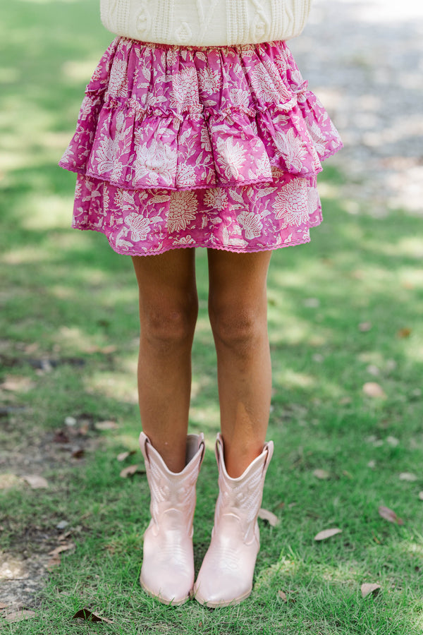 Girls: The Kayce Fuchsia Chintz Skort