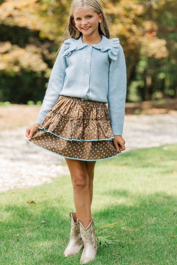 Girls: Always Prepared Blue Ruffle Collar Cardigan
