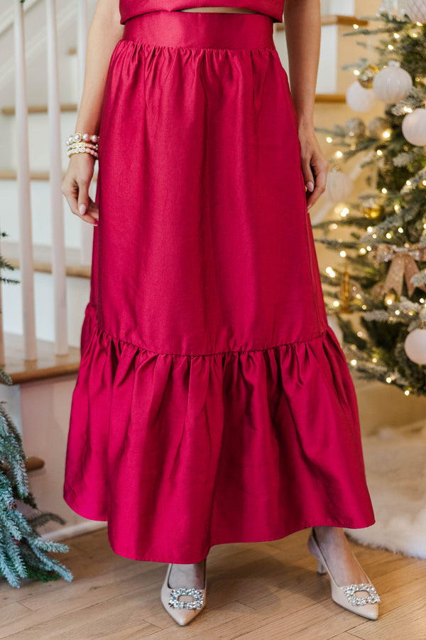 A Luxe Moment Red Midi Skirt