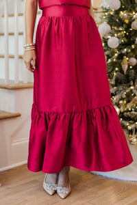 A Luxe Moment Red Midi Skirt