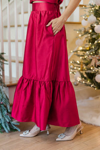 A Luxe Moment Red Midi Skirt