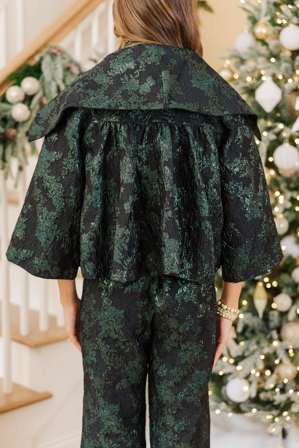 Main Event Emerald Brocade Cropped Coat