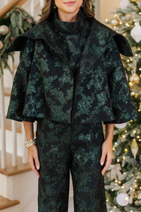 Main Event Emerald Brocade Cropped Coat