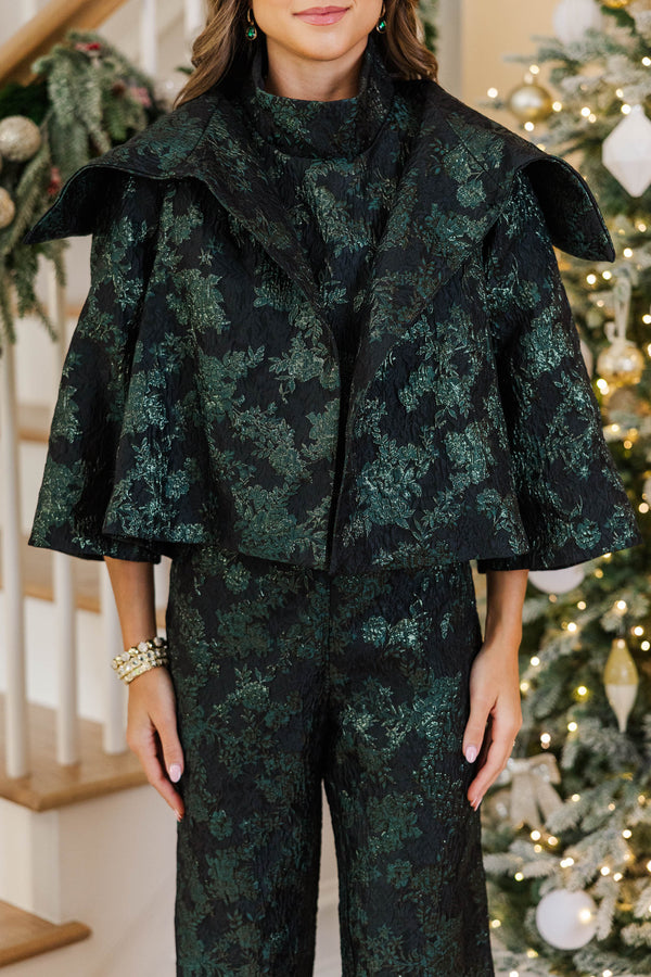 Main Event Emerald Brocade Cropped Coat