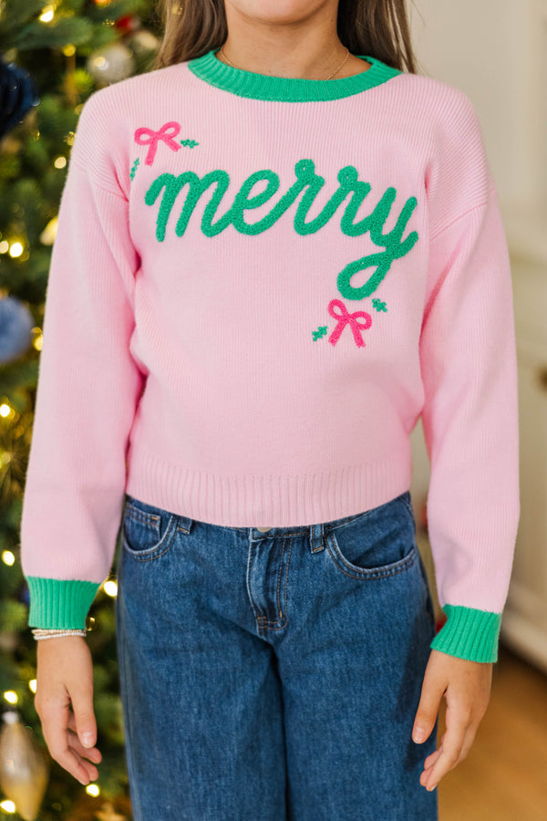 Girls: Merry Little Moment Pink Sweater