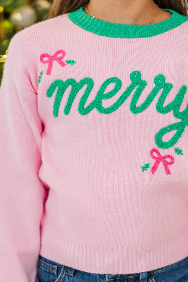 Girls: Merry Little Moment Pink Sweater