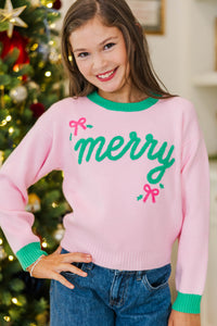 Girls: Merry Little Moment Pink Sweater
