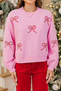 Twist Of Charm Pink & Red Bow Sweater