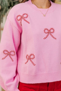 Twist Of Charm Pink & Red Bow Sweater