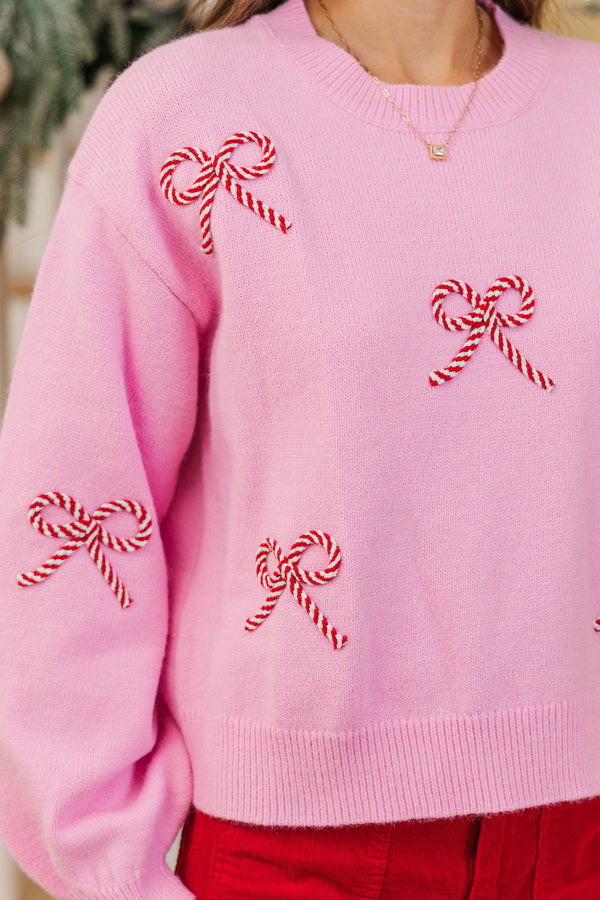 Twist Of Charm Pink & Red Bow Sweater
